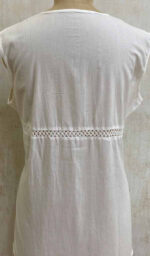 Women's Lucknowi Handcrafted White Cotton Chikankari Top - HONC075680 - Image 5