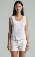 Women's Lucknowi Handcrafted Cotton Chikankari Top - HONC030218