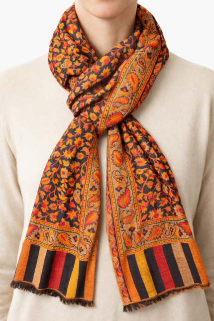Écharpe Noir Kani Traditionnelle –  Artisanale du Kashmir