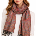 Écharpe en Soie Jamawar Dorée – Motif Paisley (Pazli) d’Inspiration Moghole